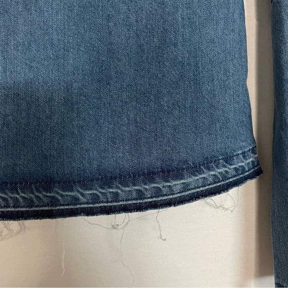 Asos Denim Boxy Boho Split Bell Sleeve Frayed Edge Top - Picture 11 of 13